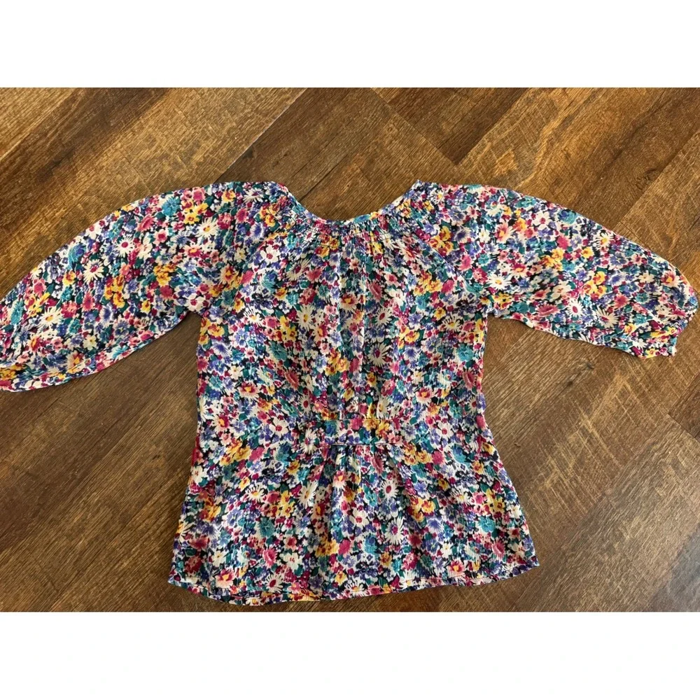 Ralph Lauren Girls 3T Floral Sheer Ruffle Button Down Peasant Blouse